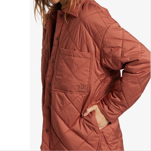 Billabong Transport Shacket Snap Front Overshirt Jacket Size L Rust Quilted NEW - Picture 4 of 12